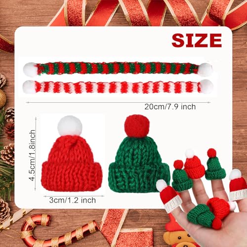 Mini Knit Santa Hat & Scarf Set for Christmas Decorations - Red & Green, 12 pcs