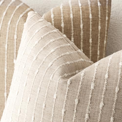 Set of 2 Jacquard Boucle Lumbar Pillow Covers 12x20 Inch Textured Striped