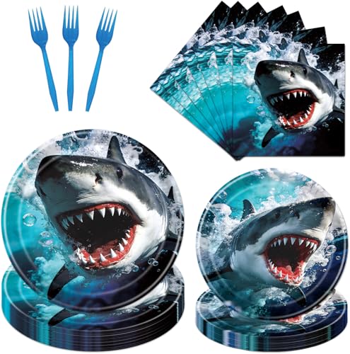 Shark Birthday Party Supplies Set - 96-Piece Ocean Themed Disposable Tableware