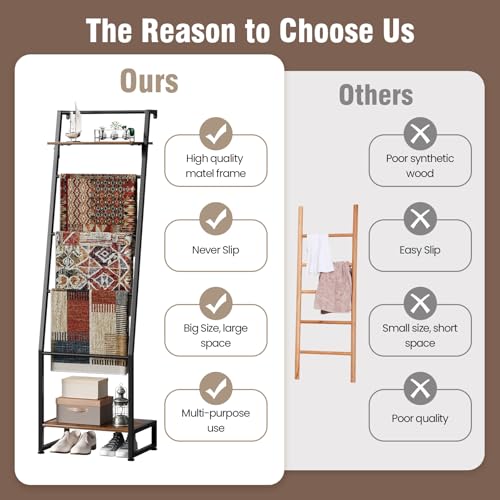 6-Tier Blanket Ladder Shelf, Wall-Leaning Metal Rack for Towels and Throws