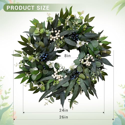 24-Inch Artificial Eucalyptus Wreath for Front Door All-Season Greenery