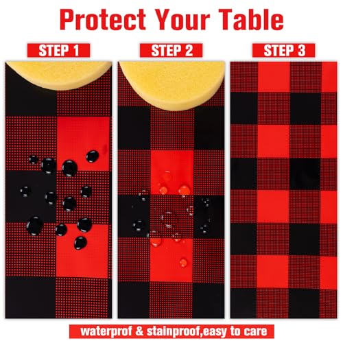 Kesfey Red and Black Gingham Christmas Tablecloths - Pack of 3, 54x108 inches