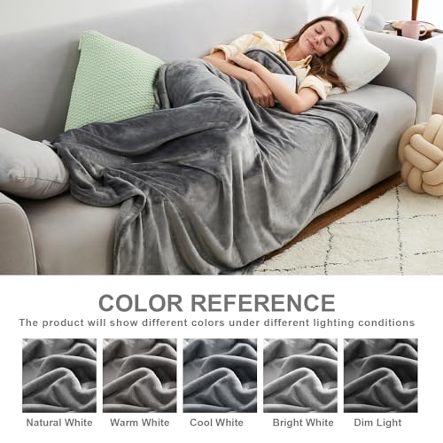 Hanssleep Twin Grey Fleece Blanket 60x80 Inches Soft Plush Bed Cover