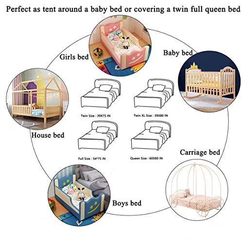 Princess Bed Canopy with Lights - Gold Star Dome Net for Kids Beds