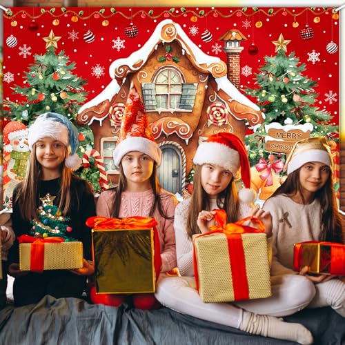 Avezano 6x3.6ft Gingerbread House Backdrop Banner – Christmas Photo Backdrop