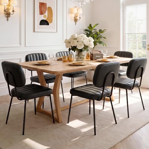 Set of 6 Mid-Century Modern Dining Chairs, Faux Leather Kitchen Chairs