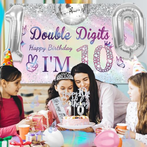 Juesly 10th Birthday Decorations for Girls - Iridescent Silver 49pcs | Variation 10XC