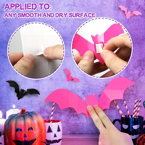 72 Pcs 3D Halloween Bat Wall Decor Stickers - Realistic PVC Bats