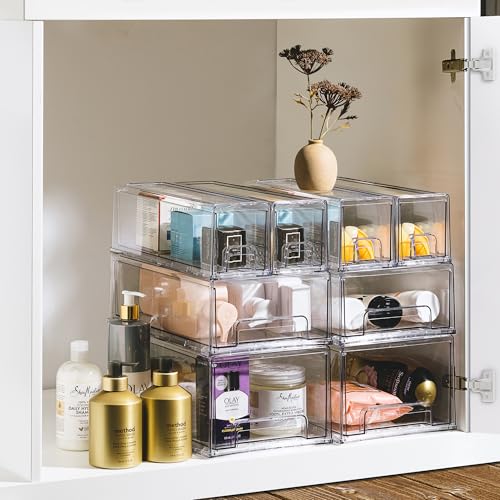 Clear Stackable Storage Drawers 2-Pack Plastic Organizer Bins