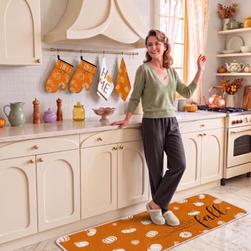 10-Piece Fall Pumpkin Kitchen Decor Set: Mats, Towels, Oven Mitts & Pot Holders
