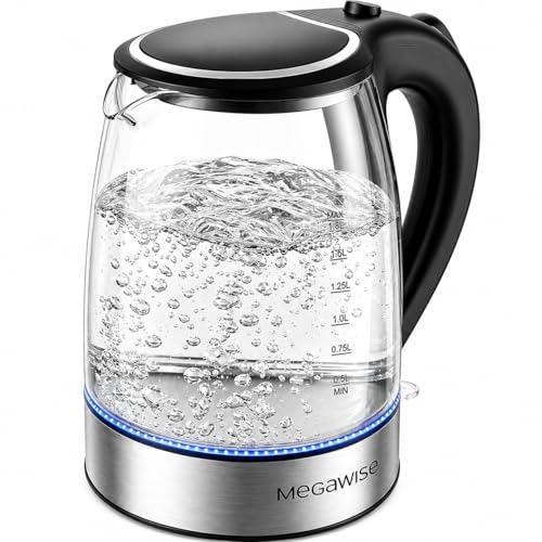 1.8L Electric Glass Kettle with Stainless Steel Base and Auto Shut-Off