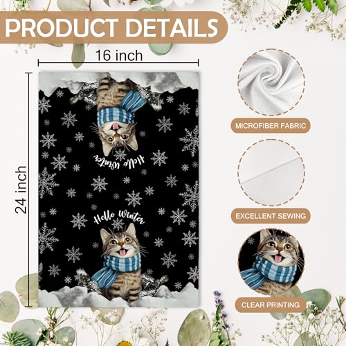 XNXLDYLH Hello Winter Cat Kitchen Towels Set for Cats Lovers, Christmas Snowflake Dish Hand Towels, 16x24 Inch - Cat Variation