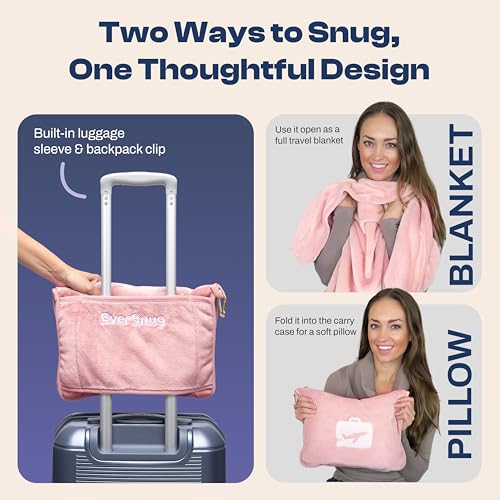 Travel Blanket and Pillow Set - Soft Microplush 2-in-1 with Clip
