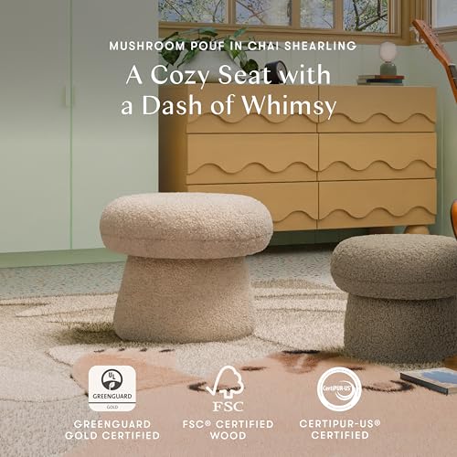 Plush Round Mushroom Pouf Ottoman - Chai Shearling Nursery Footrest