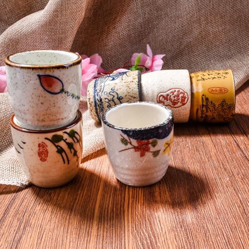 Japanese Ceramic Sake Cup Set of 6 - 42ml Vintage Porcelain Drinking Glasses