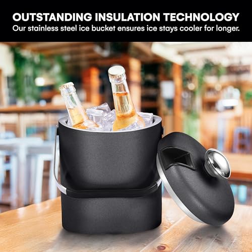 Flybold Small Double Walled Ice Bucket with Lid - Portable Insulated Chiller for Parties & Bars