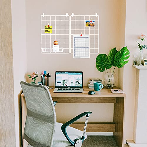 Wire Wall Grid Photo Display Panel Set - 2 Pack White Memo Organizer
