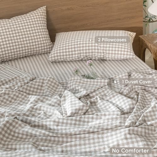 100% Washed Cotton Gingham Duvet Cover Set - Soft Linen-Like Bedding