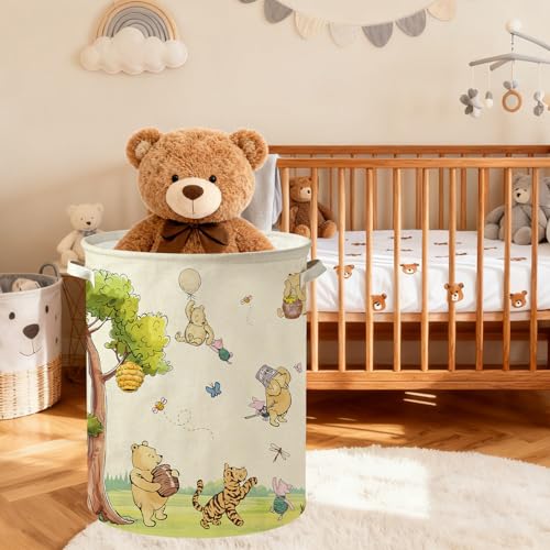 Oval Canvas Baby Laundry Hamper - Waterproof Nursery Storage Basket