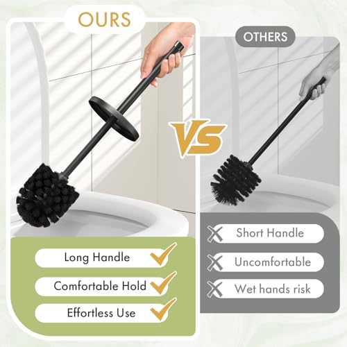 Toilet Bowl Brush and Holder Set (2 Pack) with 4 Extra Brush Heads - Black