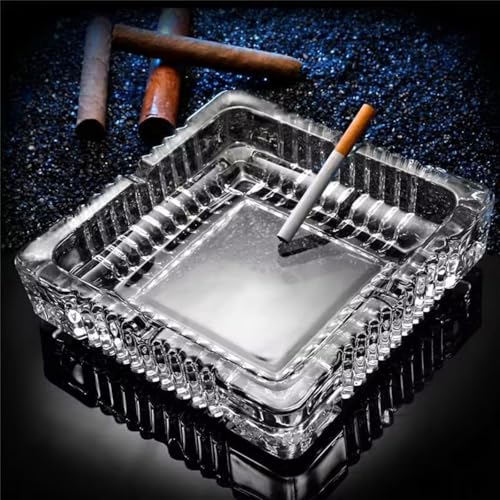 Large 7-Inch Square Crystal Glass Ashtray with 4 Slots for Cigars
