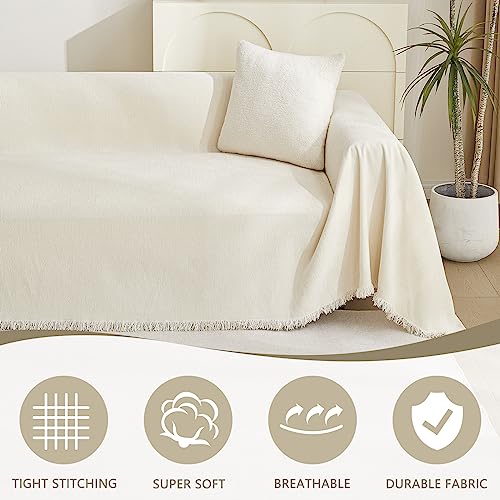 Beige Chenille Couch Cover - Pet-Friendly Sofa Throw (71" x 118")