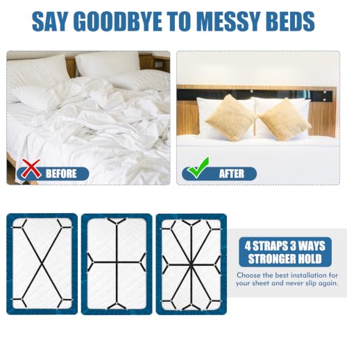Adjustable Bed Sheet Straps with Metal Clips - 4 Pack Elastic Fasteners