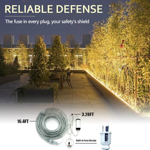 16ft Waterproof LED Rope Lights - Flexible Warm White Outdoor Lighting