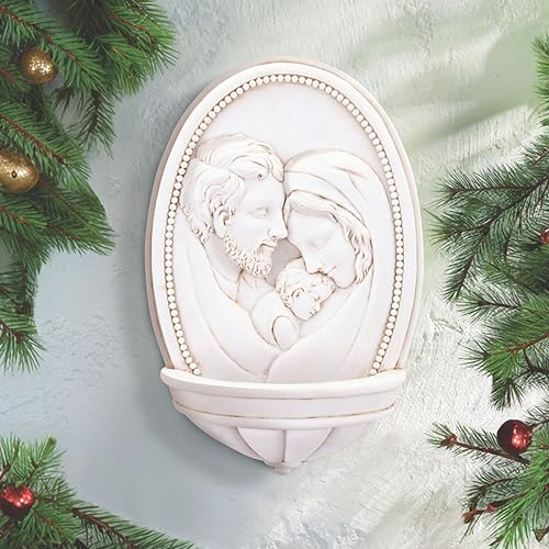Holy Family Nativity Holy Water Font - 7.5-Inch Stone-Look Wall Decor