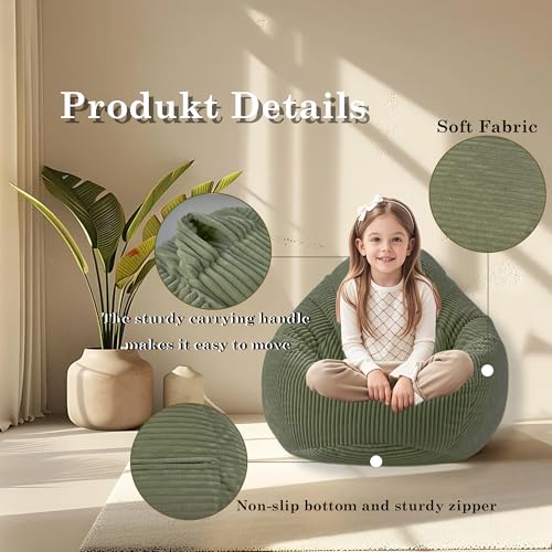 Soft Corduroy Kids Bean Bag Chair with Memory Foam Filling - 3ft Green