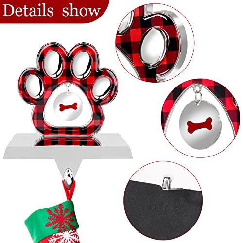 3D Silver Metal Dog Paw Christmas Stocking Holder with Bone Pendant