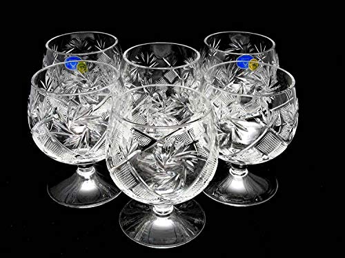 Set of 6 Russian Cut Crystal Brandy Snifters, Vintage Old-Fashioned Glassware