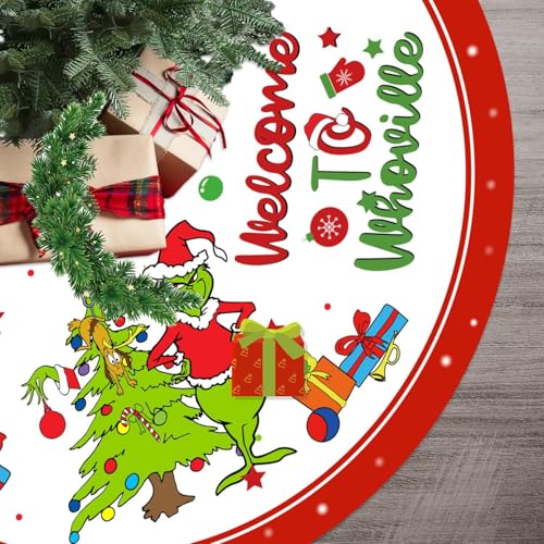 48-Inch Green Christmas Tree Skirt - Soft Farmhouse Holiday Decor Mat