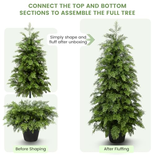 HABAGOU 3ft/2 Pack Artificial Cedar Topiary Trees - UV-Resistant Faux Pine for Outdoor & Indoor