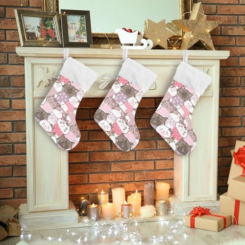 Bolaz Christmas Stockings 18 Inch Burlap with Plush Faux Fur Cuff Cat Kitten Print Pattern 2