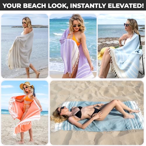DEMMEX Organic Cotton Turkish Bath & Beach Towel 71x36 Beige - Soft & Absorbent