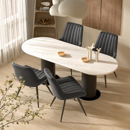 Modern Upholstered Dining Chairs, Set of 4 with Thick Cushions & Metal Legs