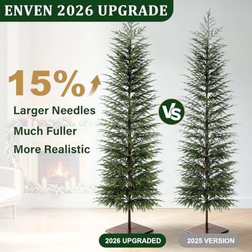 Enven 6ft Prelit Norfolk Pine Christmas Tree with 170 LED Lights, Real-Touch PE Foliage, Heavy-Duty Base, 8 Modes – Family & Pet Friendly (Variation: 6ft Prelit)
