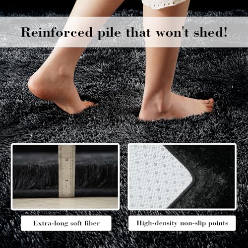 Black 2x4 Fluffy Shag Area Rug - Ultra Soft Non-Slip Bedroom & Living Room Carpet