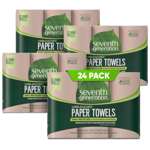 100% Recycled Unbleached Paper Towels, 2-Ply Absorbent Rolls - 24 Count