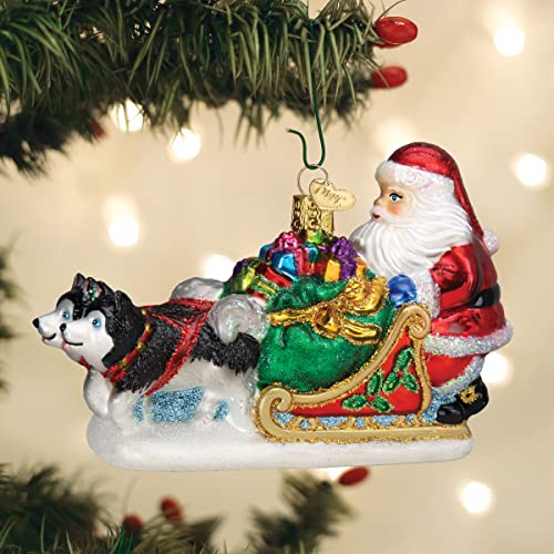 Old World Christmas Santa's Dog Sled Glass Ornament 5.5 Inches Christmas Tree Decor