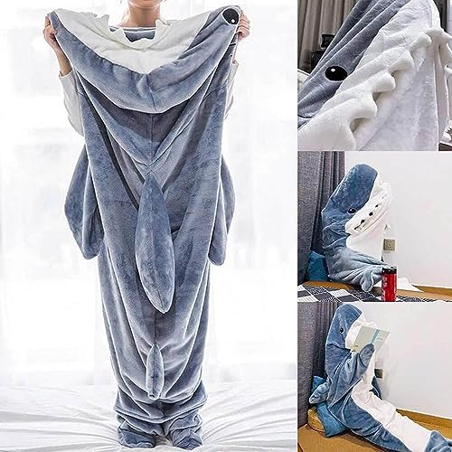 inkArts Soft Wearable Shark Blanket Hoodie Onesie for Adults & Kids
