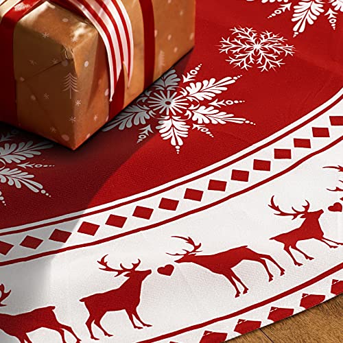 48-Inch Christmas Tree Skirt with Snowflake & Reindeer Design - Rustic Holiday Decor