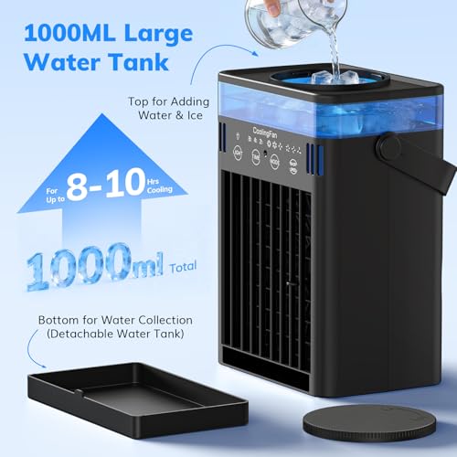 Portable Air Conditioner Mini Desktop AC Fan with Remote 1000ml Tank
