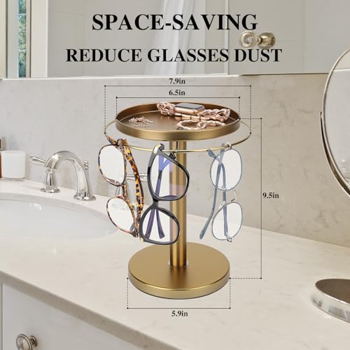 360° Rotating Sunglasses Organizer Stand with Jewelry Tray - Gold