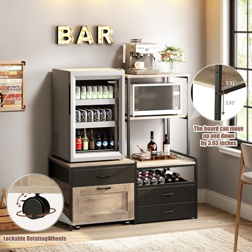 Mini Fridge Stand with Wine Rack and Storage Drawers, Kitchen Baker's Rack