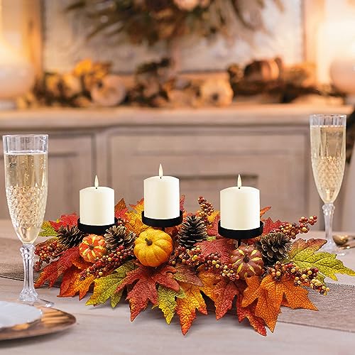 Fall Thanksgiving Centerpiece with Artificial Pumpkins and Pine Cones - Harvest Table Decor