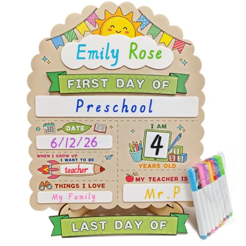 Reusable First Day of School Chalkboard Sign, 12"x10" Wooden Milestone Board