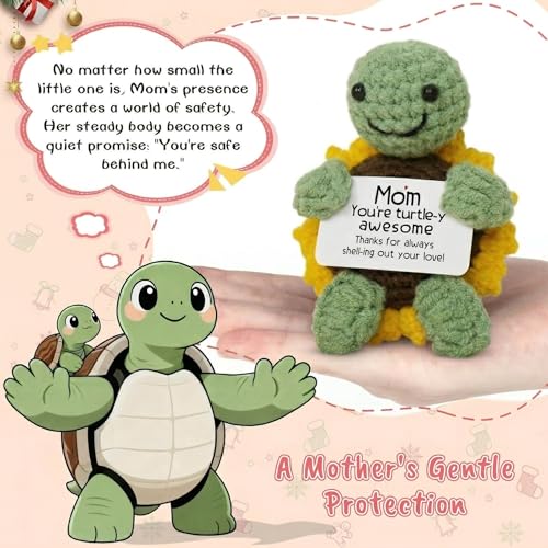 Handmade Crochet Turtle Sunflower Desk Decor - Emotional Support Gift for Mom