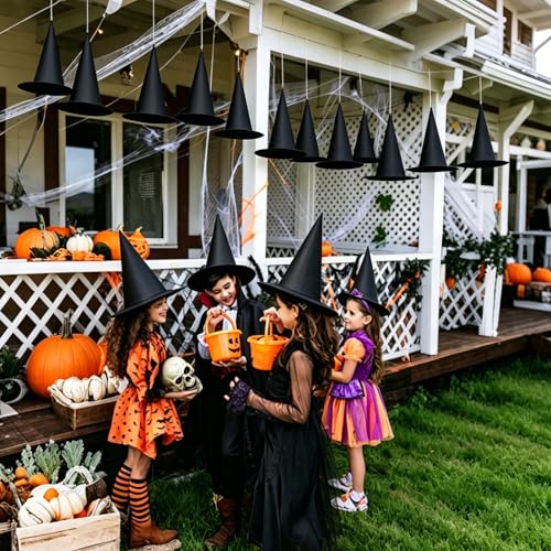 10 PCS Hanging Witch Hats for Halloween Decorations with Fishing Line